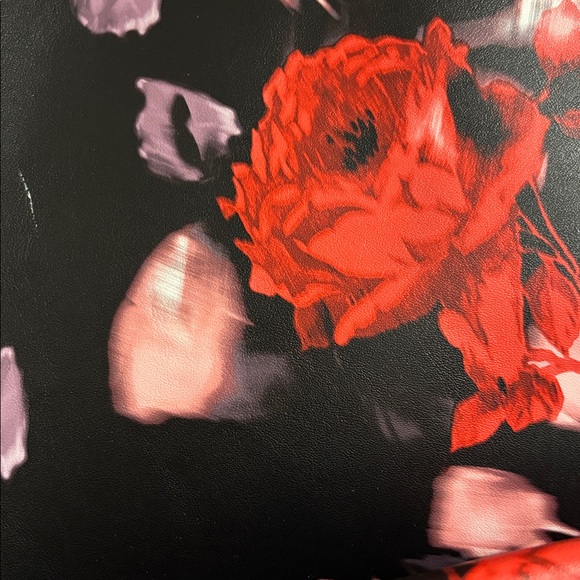 Victoria's Secret Red Black Floral Leather Classic Double Handle Tote Bag - Picture 16 of 16